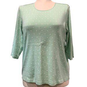 Cj Banks Womens Light Green White Stars 3/4 Sleeve Top Cotton Blouse Size 1X